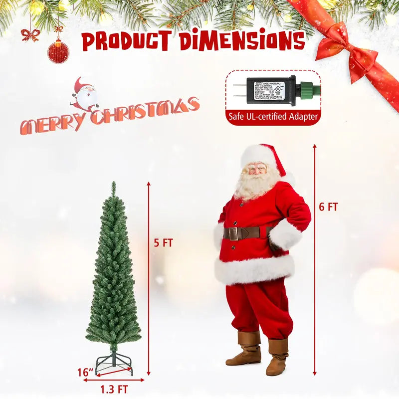 Slender Pre-Lit Pencil-Style Christmas Tree for Compact Home or Office Spaces