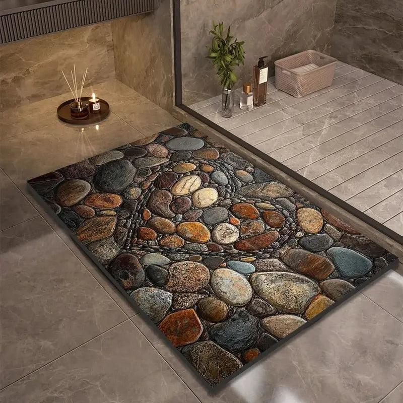 Quick-Drying Stone-Textured Bath Mat with Anti-Slip Base
