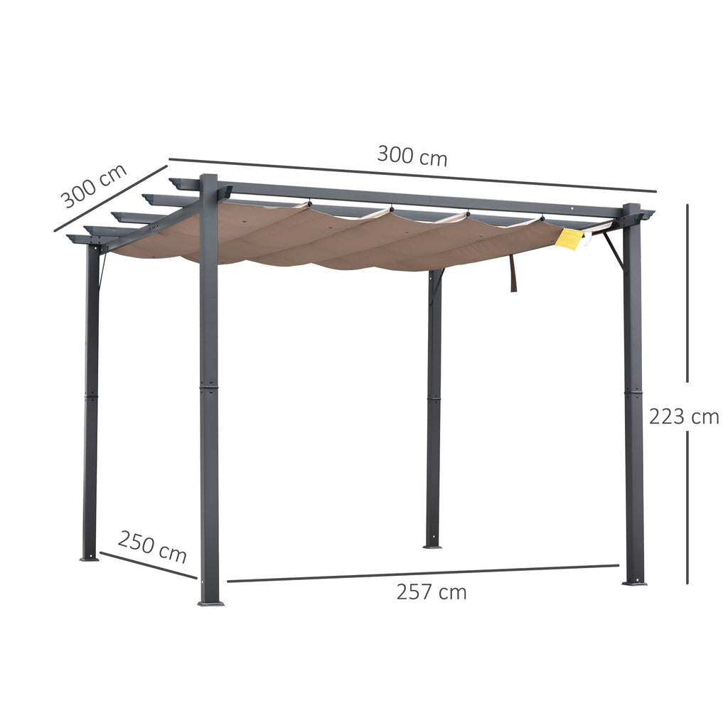 Outsunny Pergola Pavillon Terrassenüberdachung mit Schiebedach Garten Alu Kohlegrau+Kaffeebraun 3x3x2,23 m