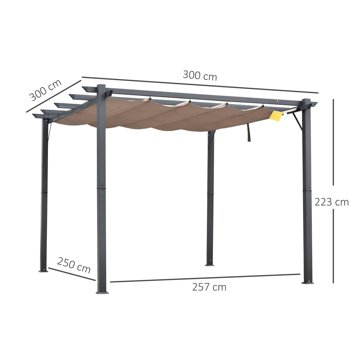 Outsunny Pergola Pavillon Terrassenüberdachung mit Schiebedach Garten Alu Kohlegrau+Kaffeebraun 3x3x2,23 m