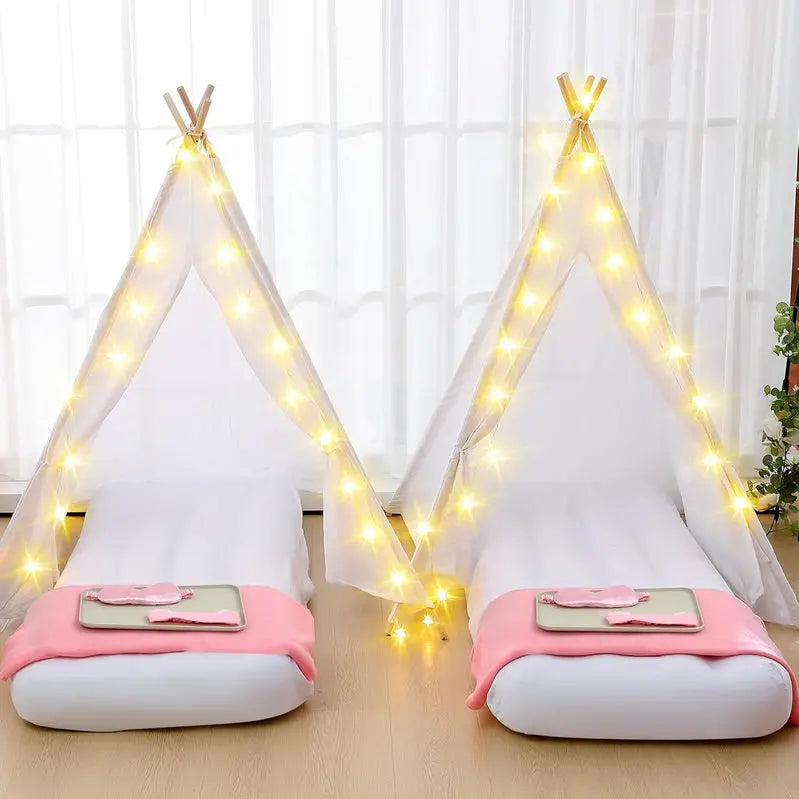 Windyun 8-Piece Kids Teepee Tent Set – Portable White Play Tent for Sleepovers, Parties & Indoor Camping