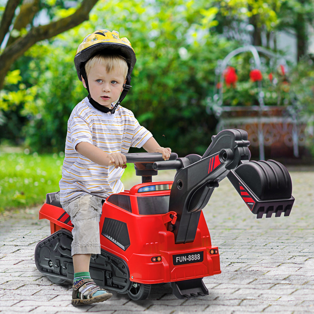 HOMCOM 3-in-1 Aufsitzbagger für Kinder 1,5 bis 4 Jahre, Musikfunktion, Schwarz/Rot