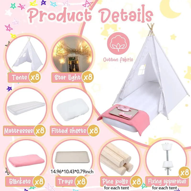 Windyun 8-Piece Kids Teepee Tent Set – Portable White Play Tent for Sleepovers, Parties & Indoor Camping