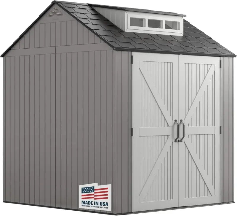 Rubbermaid Weather-Resistant Garden Shed – 2.13m x 2.13m with Floor, Grey Finish