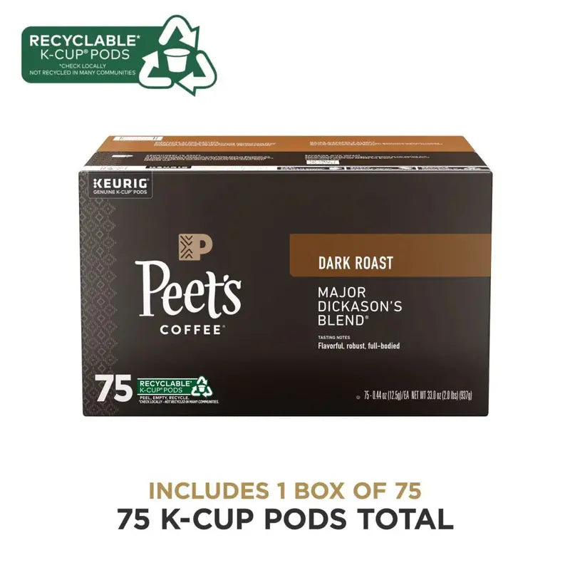 Peet's Major Dickason's Blend Dark Roast K-Cup Pods – Bold, Smoky, Full-Bodied Flavor