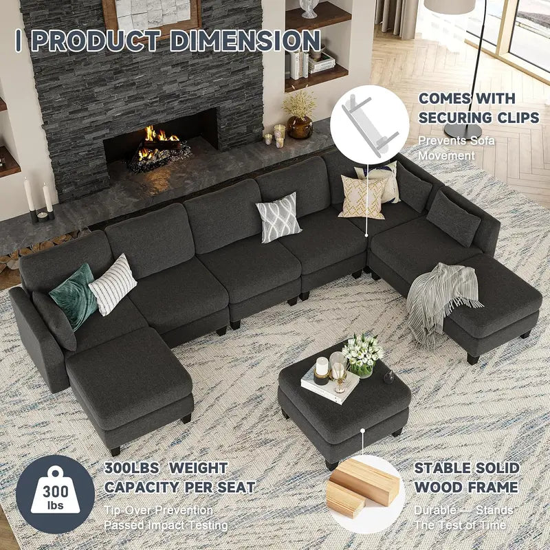 Modular U-Shaped Sectional Sofa – High-Density Memory Foam Seating, Convertible Layout