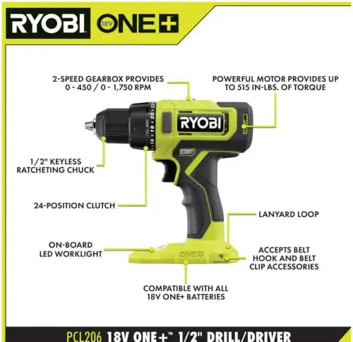 RYOBI ONE+ 18V 6-Tool Cordless Combo Kit – Drill, Impact Driver, Saw, Multi-Tool, and LED Work Light