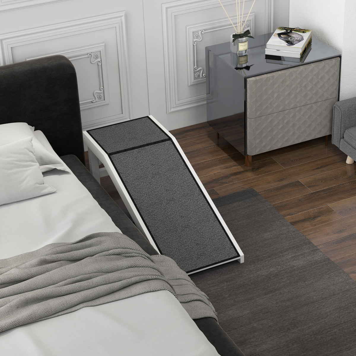 PawHut Haustierrampe mit rutschfestem Teppich 125 x 40 x 35,5cm Kiefernholz