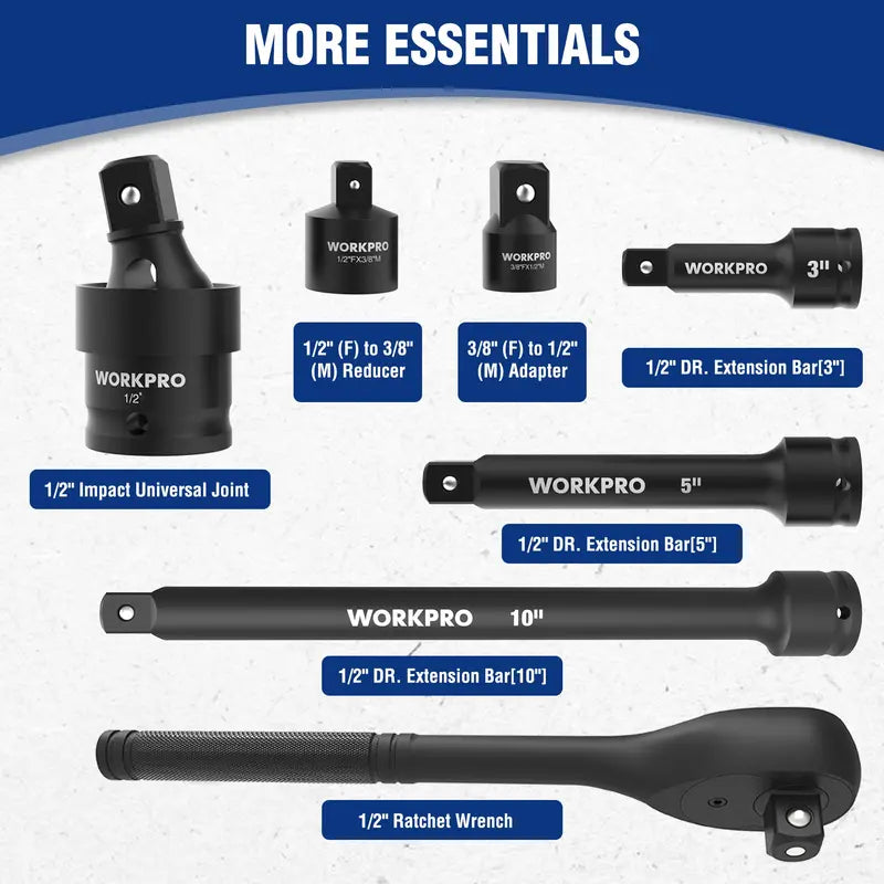 WORKPRO 65-Piece 1/2-Inch Drive Impact Socket Set – SAE & Metric Deep and Standard Sizes