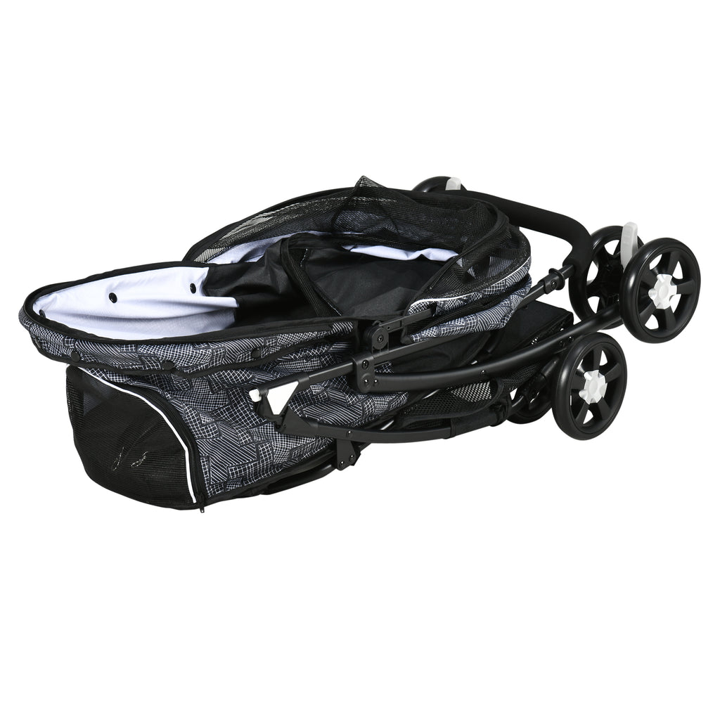 PawHut Hundebuggy Hundewagen bis 10kg klappbar verstellbares Vordach Bodenkorb Kissen Seitentasche 81 cm x 48 cm x 99 cm Grau