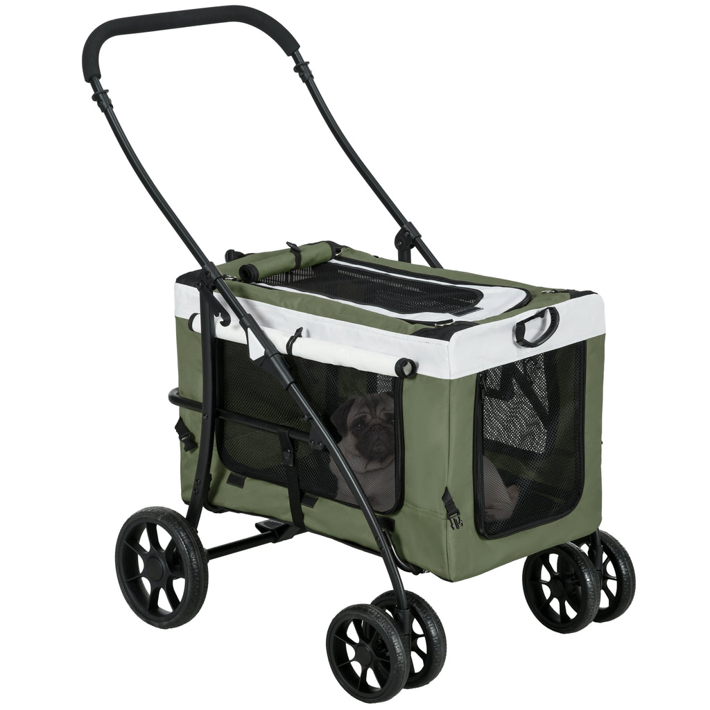 PawHut Hundbuggy Haustierbuggy Hundewagen, klappbar, abnehmbarer Korb, 81 x 58 x 97,5 cm, Schwarz+Dunkelgrün+Weiß