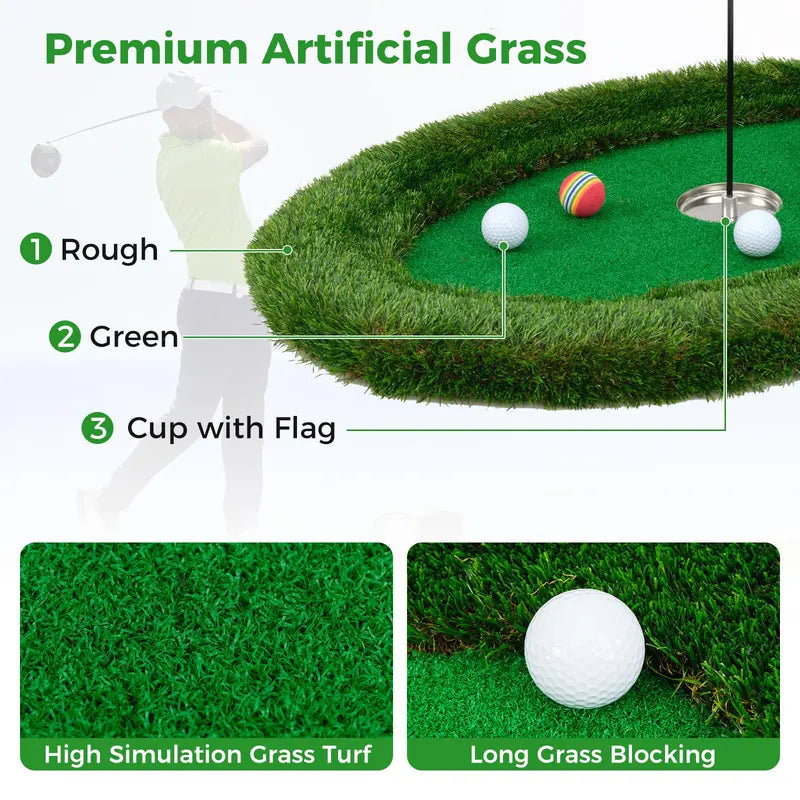 Oval Floating Pool Golf Green – Chipping Mat Kit with Hitting Surface, Balls, Flag & Tee (37.5″ x 25.5″)
