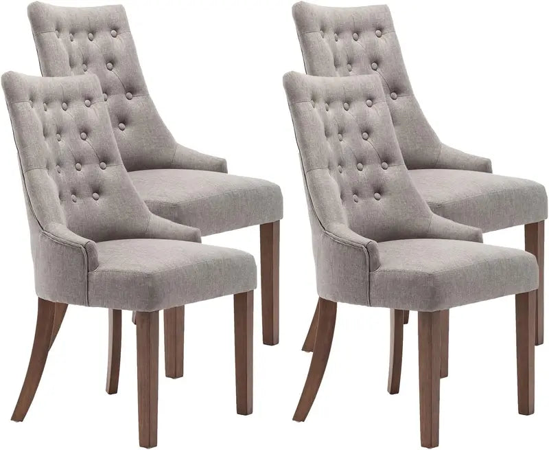 Wingback Fabric Dining Chair Set (2-Piece) – Tufted Beige Chairs for Dining Room, Kitchen, or Living Area