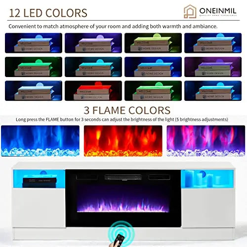 Oneinmil Fireplace TV Stand – 36-Inch Electric Fireplace Entertainment Center in White Wood Finish