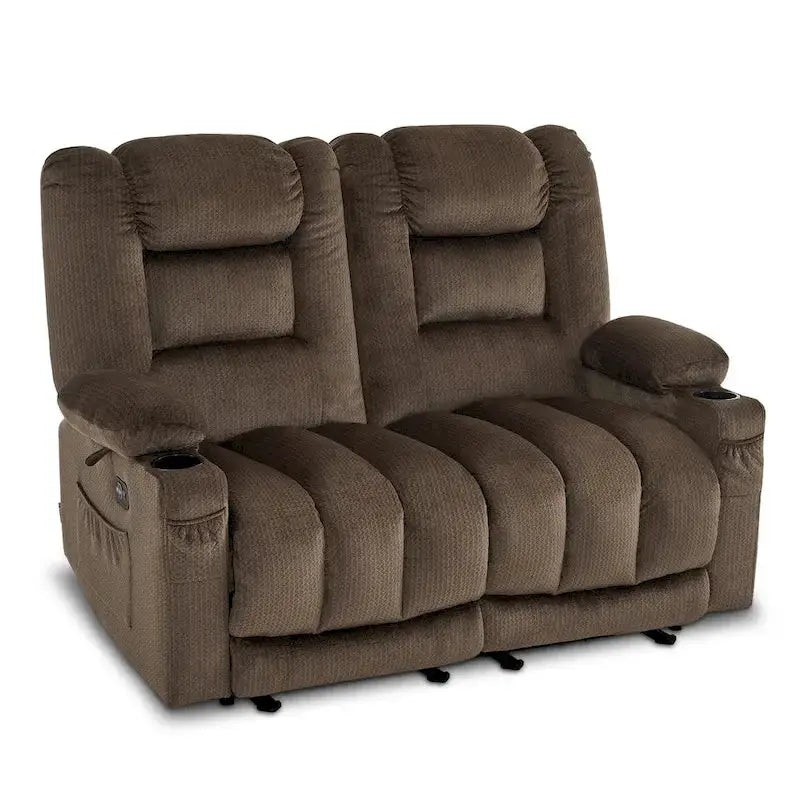 MCombo Heated & Massaging Power Reclining Loveseat – Fabric PR648 Dual-Function Sofa