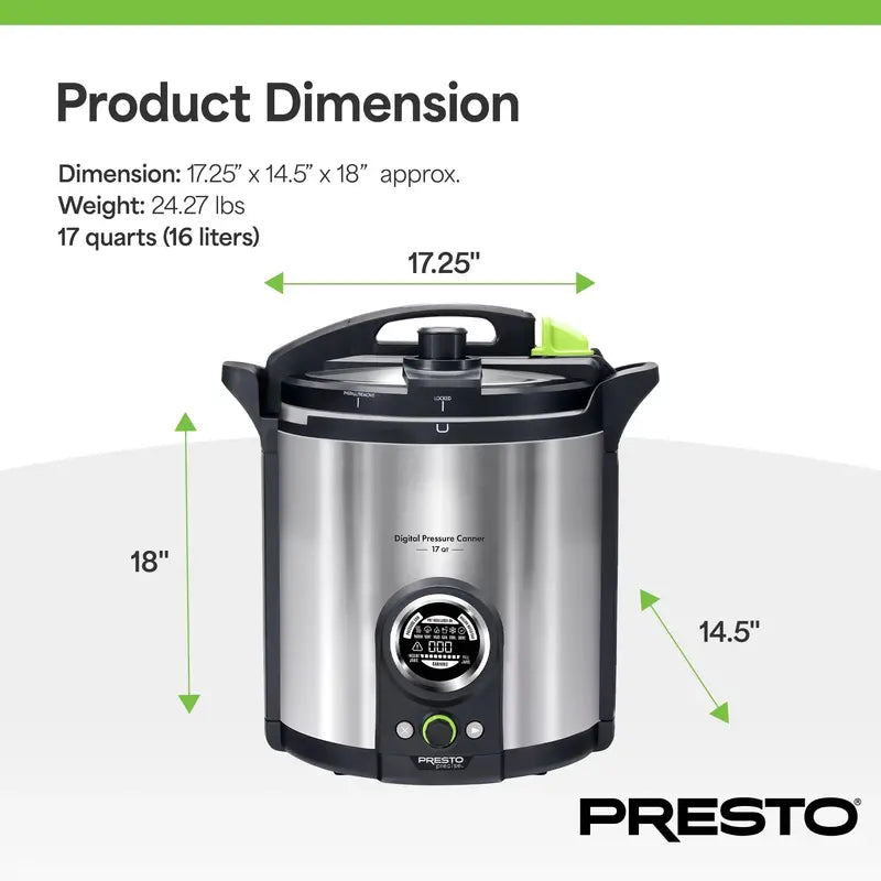Presto Precise 17-Quart Stainless Steel Electric Pressure Canner – Energy-Efficient & Safe