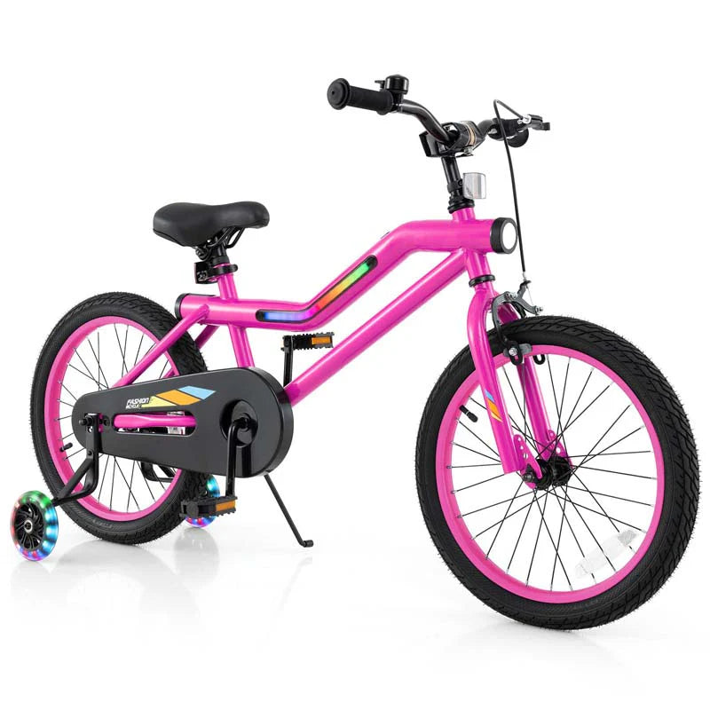 16/18 Inch LED Lighted Kids Bike with Training Wheels, Headlight, Adjustable Seat & Dual Brakes, Children Bicycle for Ages 4-8 Years