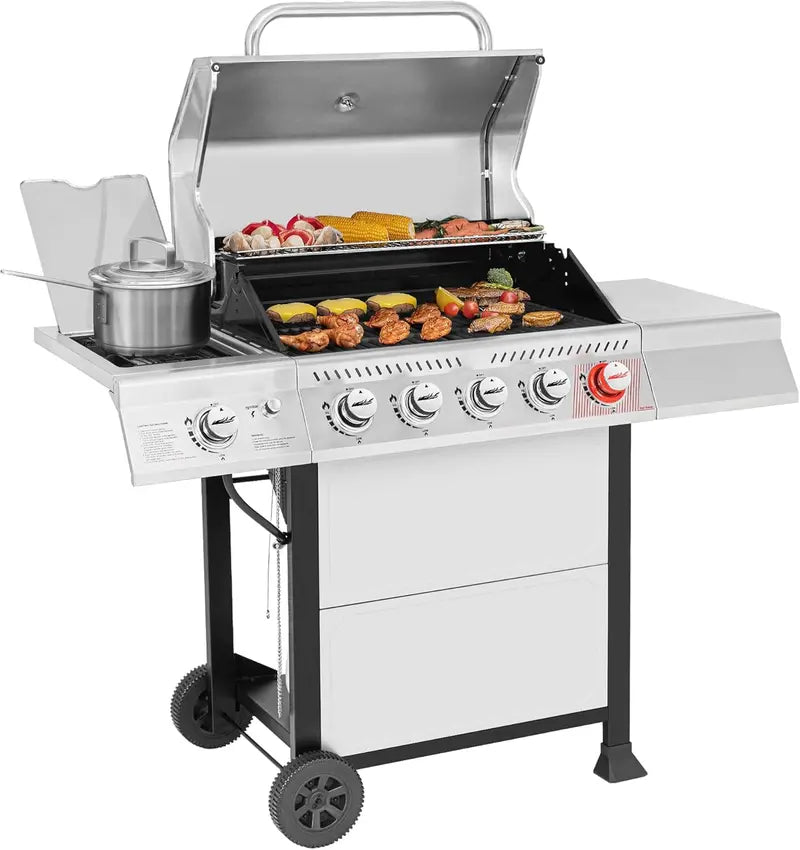 Royal Gourmet GA5401T 5-Burner Propane Grill with Sear and Side Burners – 64,000 BTU Stainless Steel BBQ Featuring 632 Sq. In. Cooking Surface