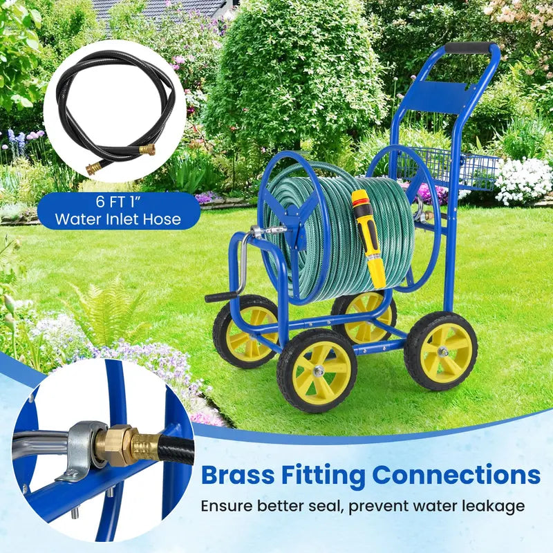 Rolling Garden Hose Reel Cart – 300 ft Capacity for 5/8″ Hose with Easy-Move Wheels