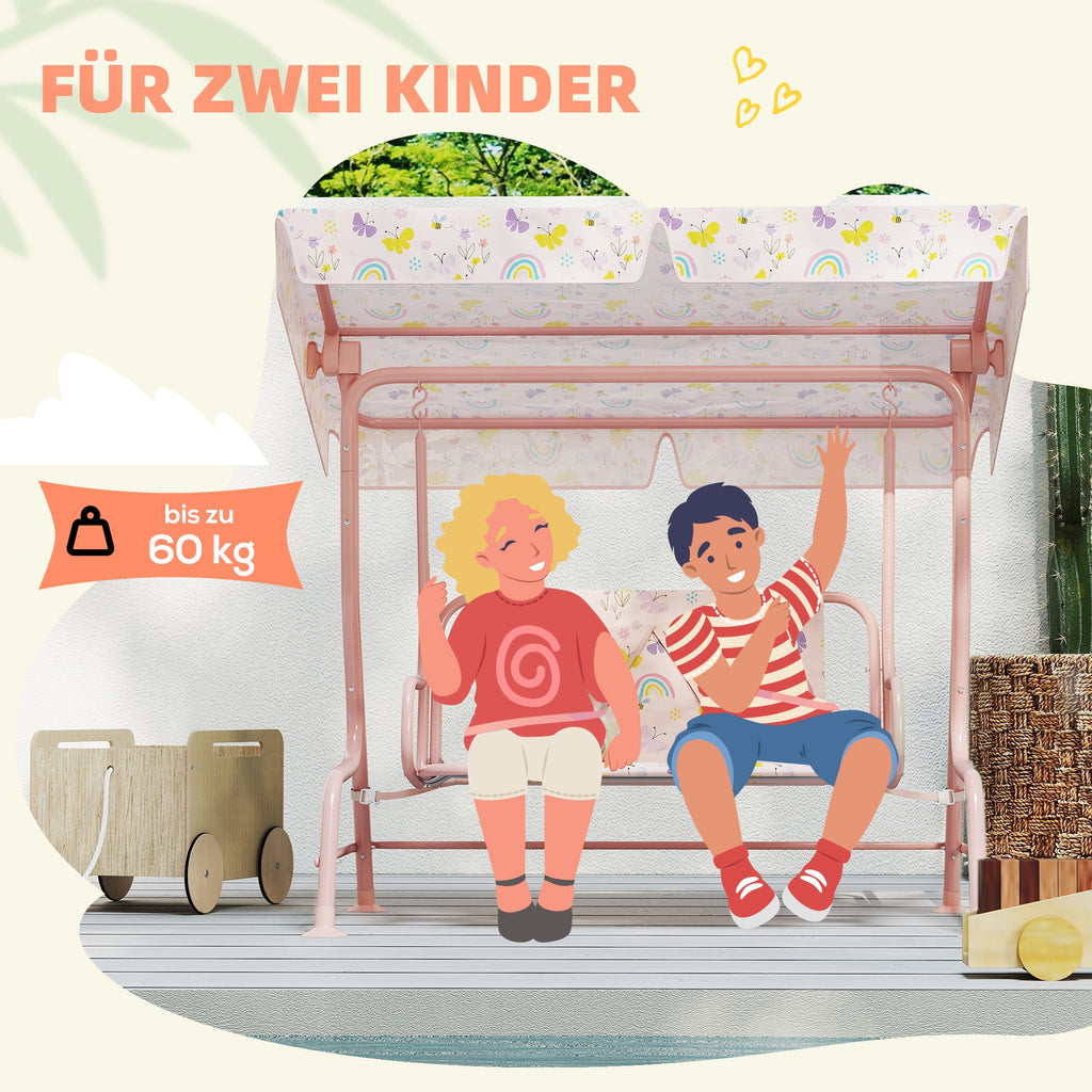 AIYAPLAY Hollywoodschaukel für Kinder, Stahlrahmen, 2-Sitzer, 60 kg belastbar, Rosa
