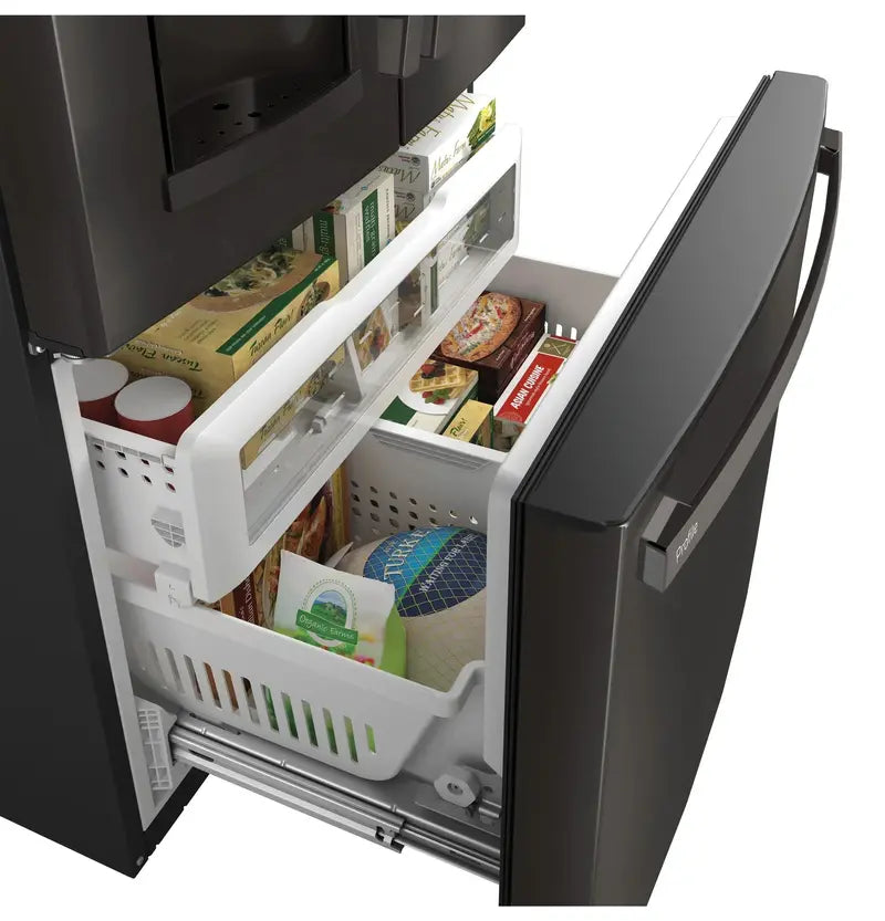 PFE28KBLTS French Door Refrigerator – 36-Inch, Black Stainless Steel, Advanced Cooling System