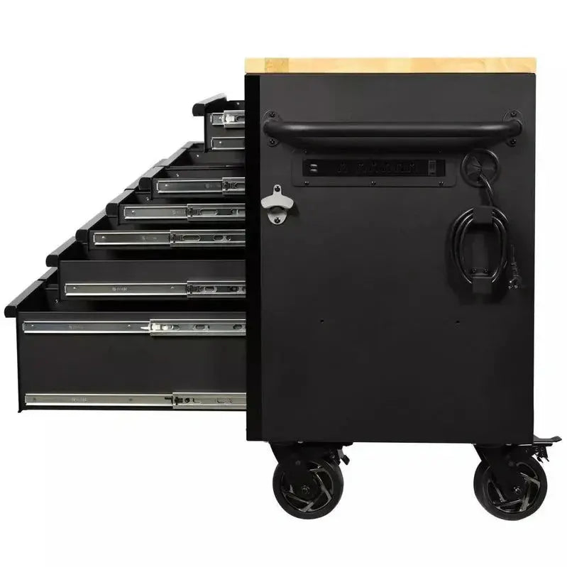 Premium 61″ Workshop Workbench – Heavy-Duty 15-Drawer Mobile Unit Featuring Solid Wood Worktop
