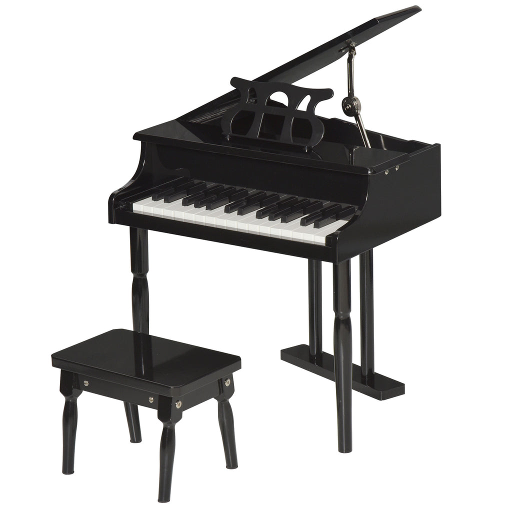 HOMCOM Miniatur-Flügelpiano aus Holz für Kinder mit 30 Tasten - inkl. Hocker und Notenpult - MDF Schwarz