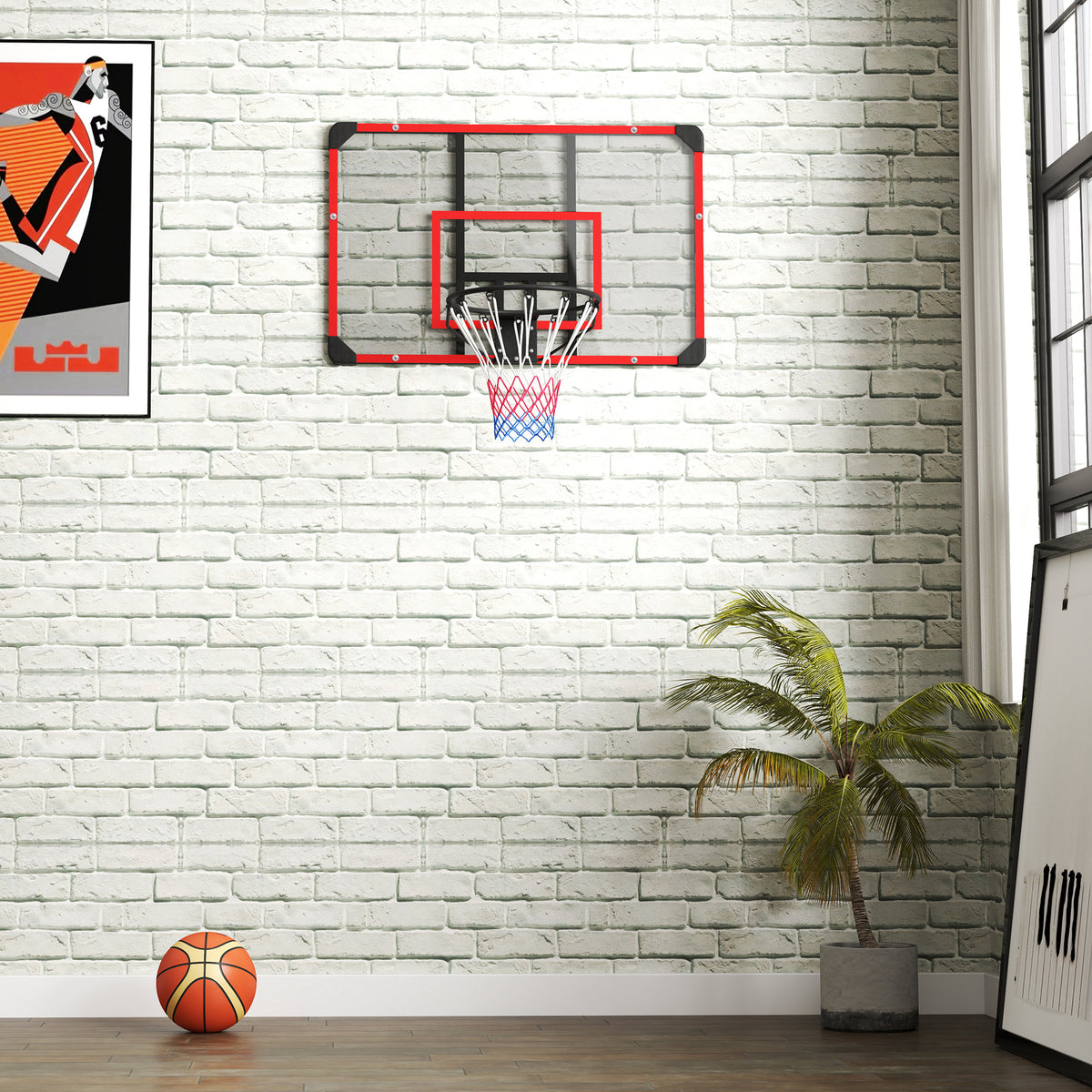SPORTNOW Basketballkorb für Wandmontage, Innen/Außen, robuste PC-Rückwand, Nylonnetz, Stahlring, 113x61x73 cm