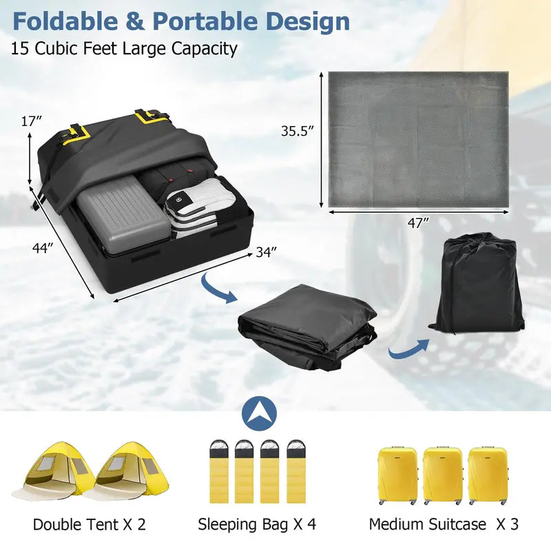 Roof-Mount Cargo Carrier Bag – 15 or 21 Cu.Ft Expandable Travel Storage