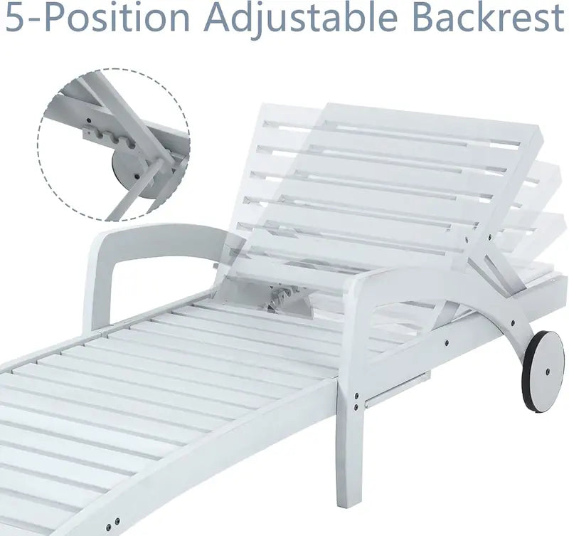 Set of 4 Wooden Poolside Chaise Lounges – 5-Position Adjustable Recliners with Pull-Out Side Tables, Patio or Deck Ready