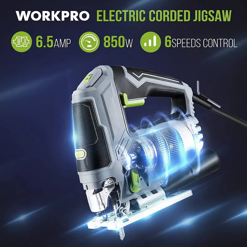 WORKPRO 6.5-Amp Corded Jigsaw – 850W Variable-Speed Electric Jig Saw with Tool Kit