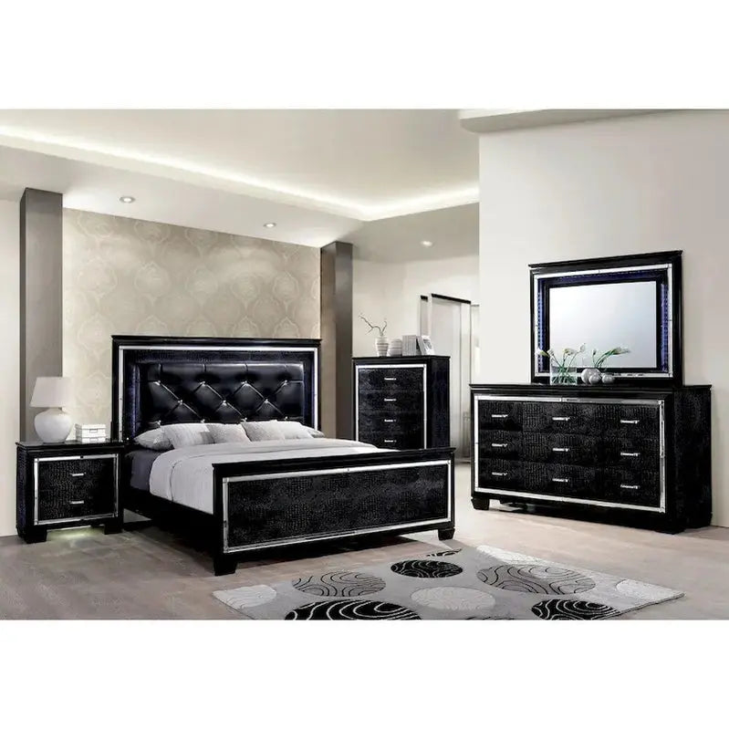 Ruff Crocodile 9-Drawer Dresser and Matching Full-Length Mirror Set – Contemporary Wood Design by Furniture of America
