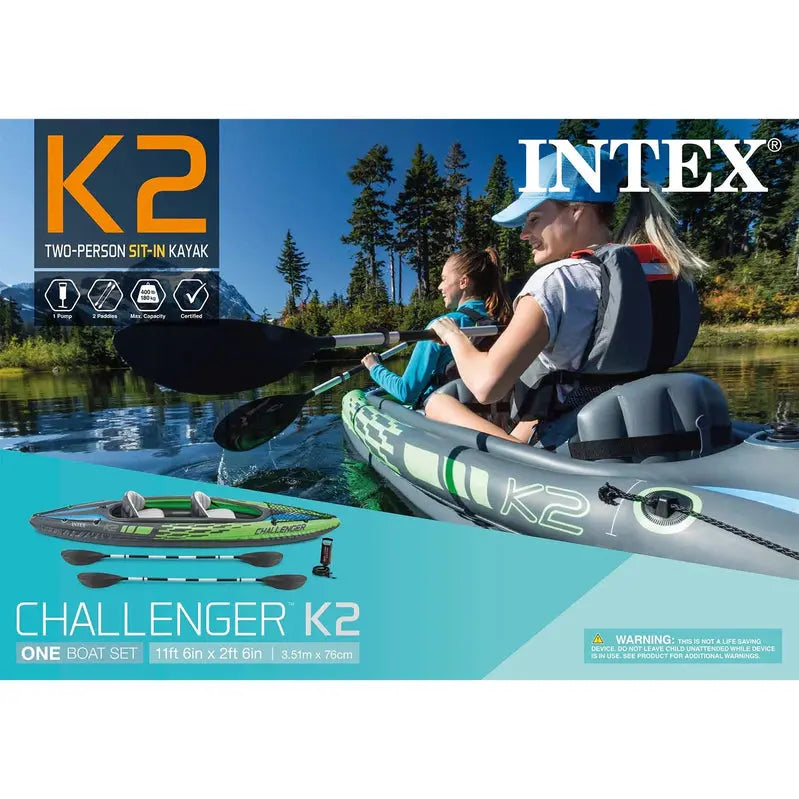 Intex Challenger K2 Inflatable Kayak – 2-Person Recreational Kayak with Paddles & Hand Pump Included