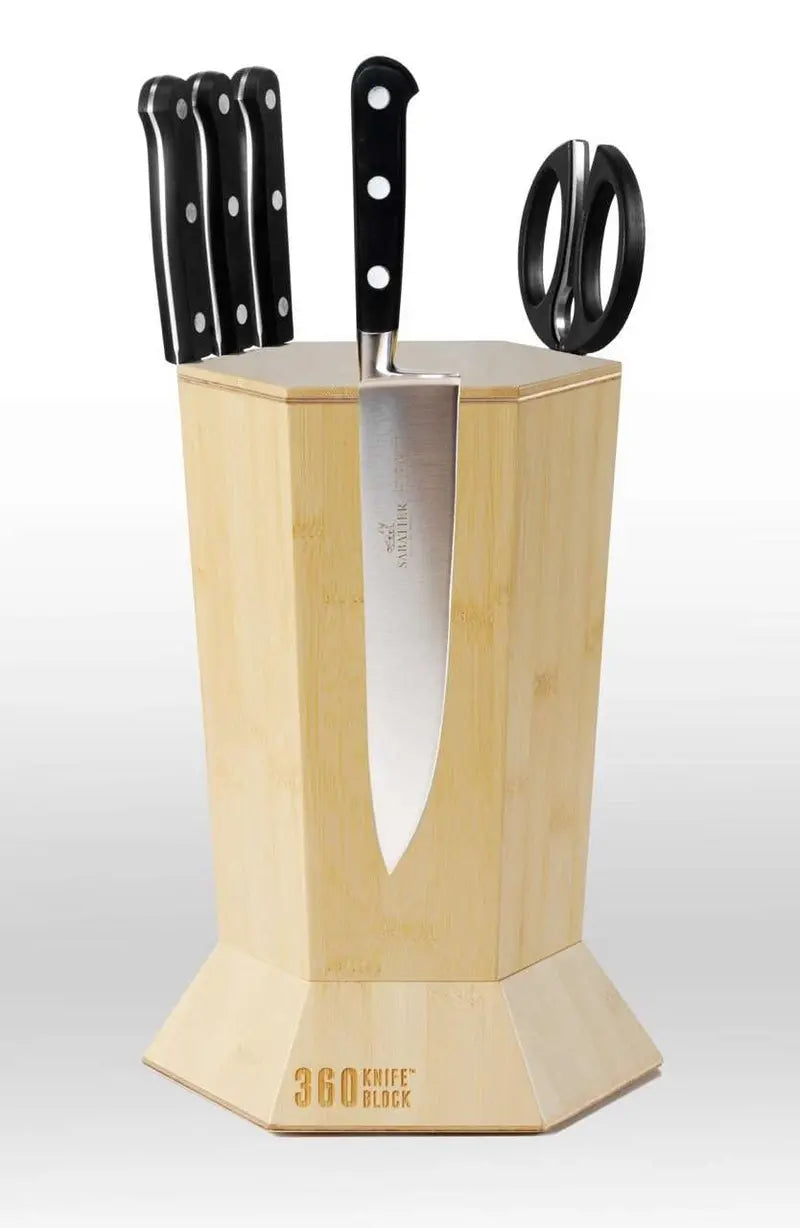 Rotating Blonde Bamboo Knife Block – Magnetic Universal Holder with 360° Spin Function