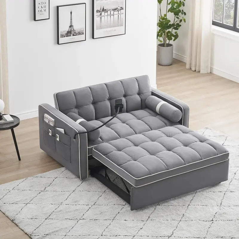Grey 3-in-1 Sleeper Sofa Couch Bed – Compact Apartment-Friendly Design