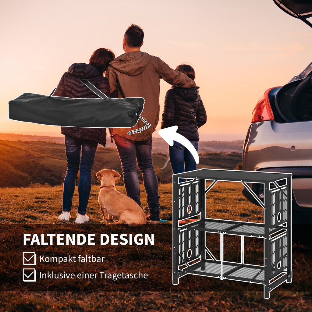 Outsunny Campingtisch Picknicktisch Outdoor-Küchenschrank, klappbar, wetterbeständig, 126 cm x 44 cm x 80 cm, Schwarz