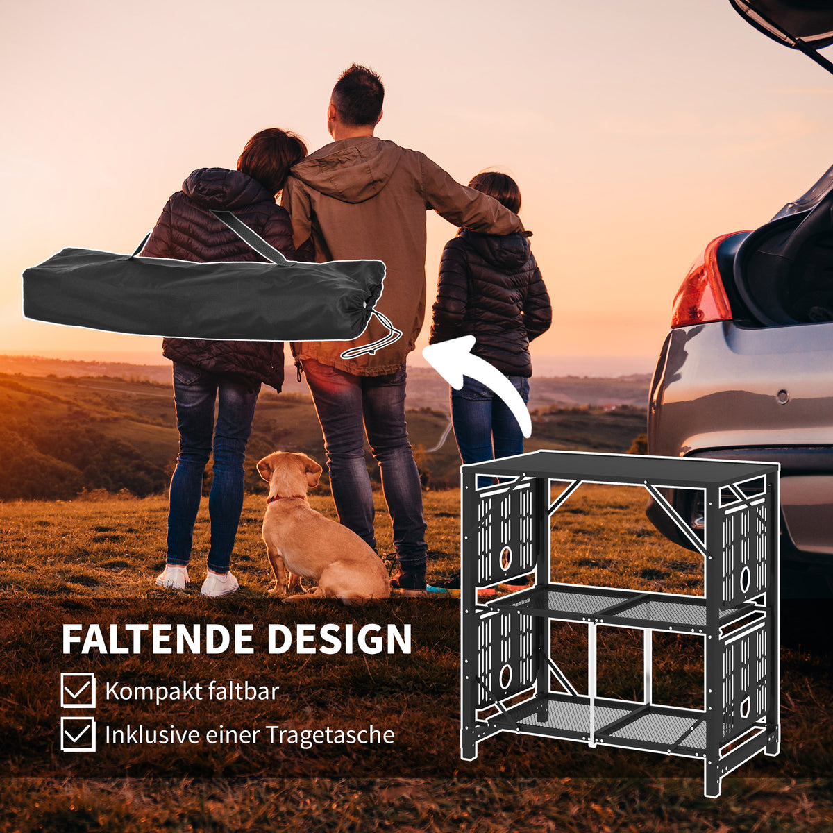 Outsunny Campingtisch Picknicktisch Outdoor-Küchenschrank, klappbar, wetterbeständig, 126 cm x 44 cm x 80 cm, Schwarz