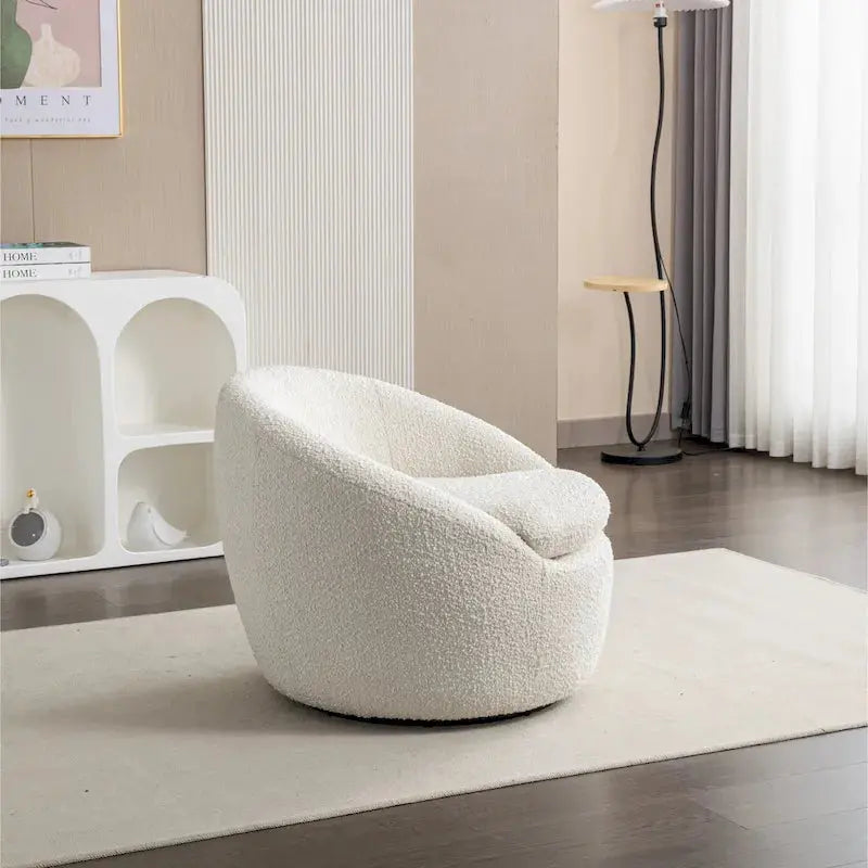 Modern Swivel Barrel Chair with 360° Rotation and Textured Bouclé Upholstery