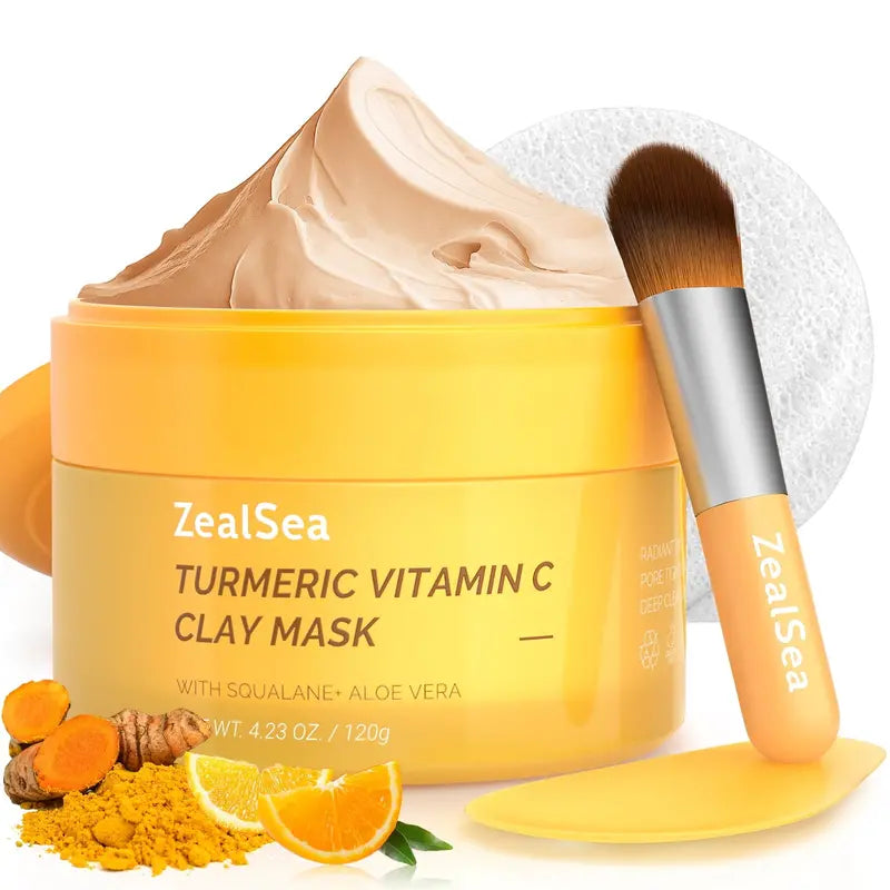 ZealSea Turmeric & Vitamin C Facial Mask, 4.23 Oz – Deep Cleansing, Brightening, Anti-Aging