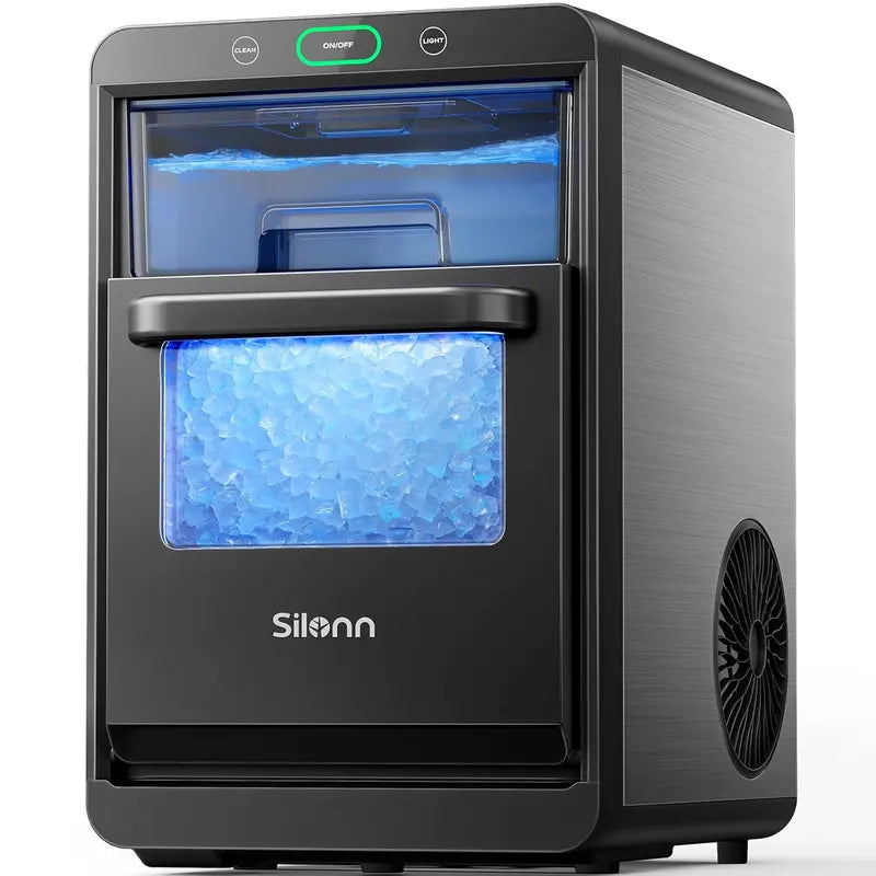Silonn Countertop Nugget Ice Maker – Compact Design with Pull-Out Water Reservoir and Easy-Remove Ice Basket