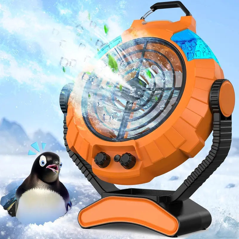 JYew Portable Misting Fan – Rechargeable 10,000mAh Battery-Powered Cooling Fan with Hook Mount & USB Charging for Outdoor Use