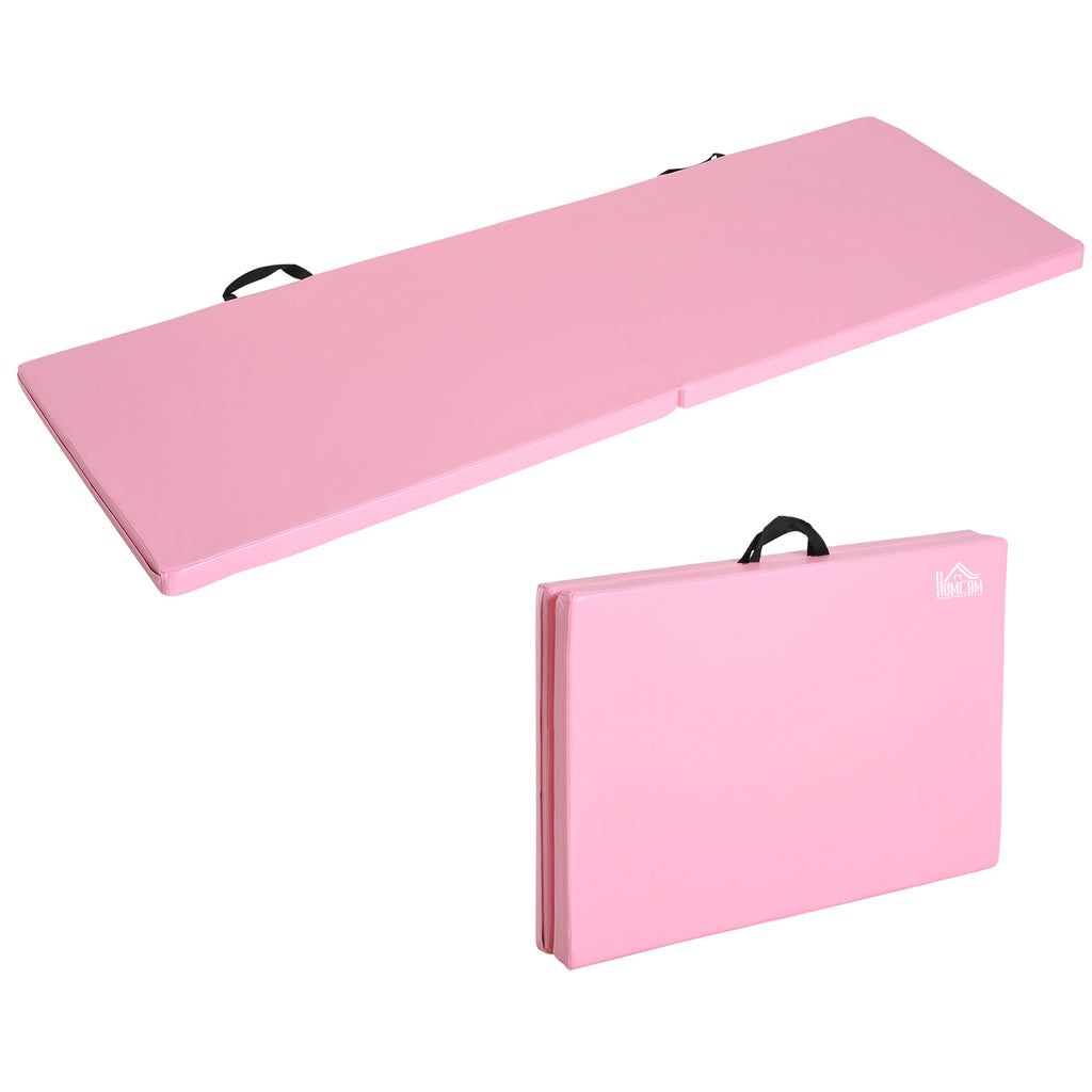 HOMCOM Gymnastikmatte Yoga Pilates Fitness faltbar tragbarer Großkomfort 180L x 60B x 5H cm synthetische Beschichtung Rosa
