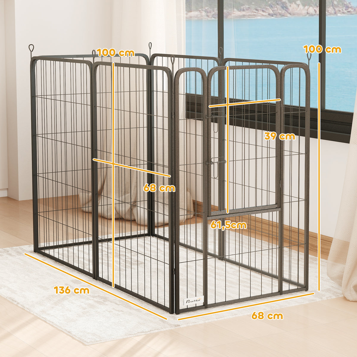 PawHut Laufstall für Hunde mit 6 Paneelen, robust, mit sicherer Tür, für drinnen und draußen, für Garten, Camping, 100 cm hoch
