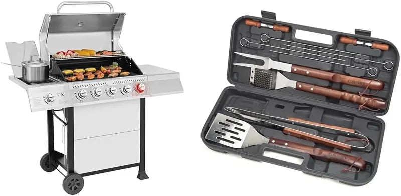 Royal Gourmet GA5401T 5-Burner Propane Grill with Sear and Side Burners – 64,000 BTU Stainless Steel BBQ Featuring 632 Sq. In. Cooking Surface