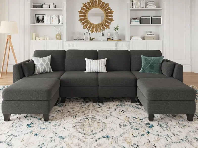 Modular U-Shaped Sectional Sofa – High-Density Memory Foam Seating, Convertible Layout