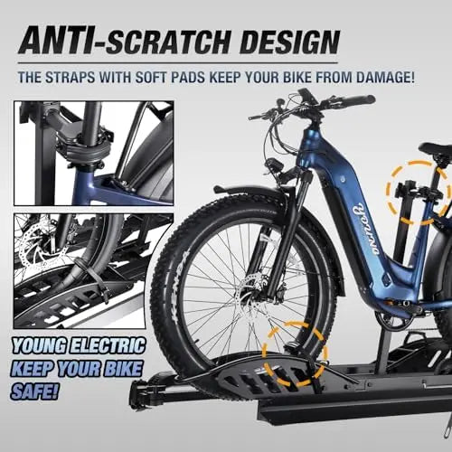 Young Electric 2-Bike Rack Mate R with Ramp for 2″ Receiver, 200 Lbs Capacity, Fits E-Bikes & Fat Tires