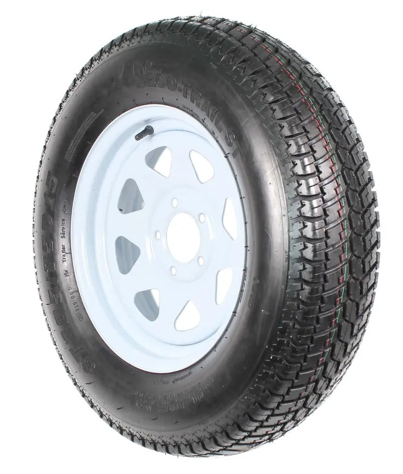 Pair of ST205/75D15 Trailer Tires Mounted on 15-Inch White-Spoked Rims (Load Range C)