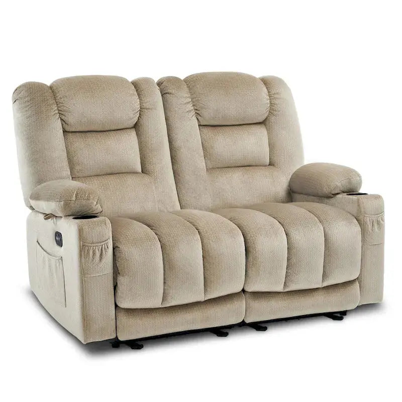 MCombo Heated & Massaging Power Reclining Loveseat – Fabric PR648 Dual-Function Sofa
