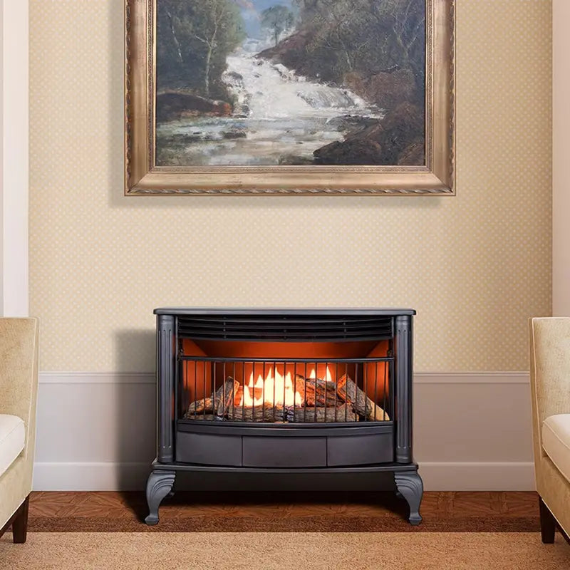 Vent-Free Dual-Fuel Freestanding Fireplace – 25,000 BTU with Built-In Thermostat