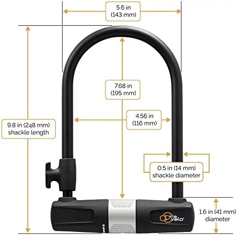 Via Velo Heavy-Duty 14mm U-Lock with 10mm Cable, Mounting Bracket for Road, Mountain, Electric & Folding Bikes